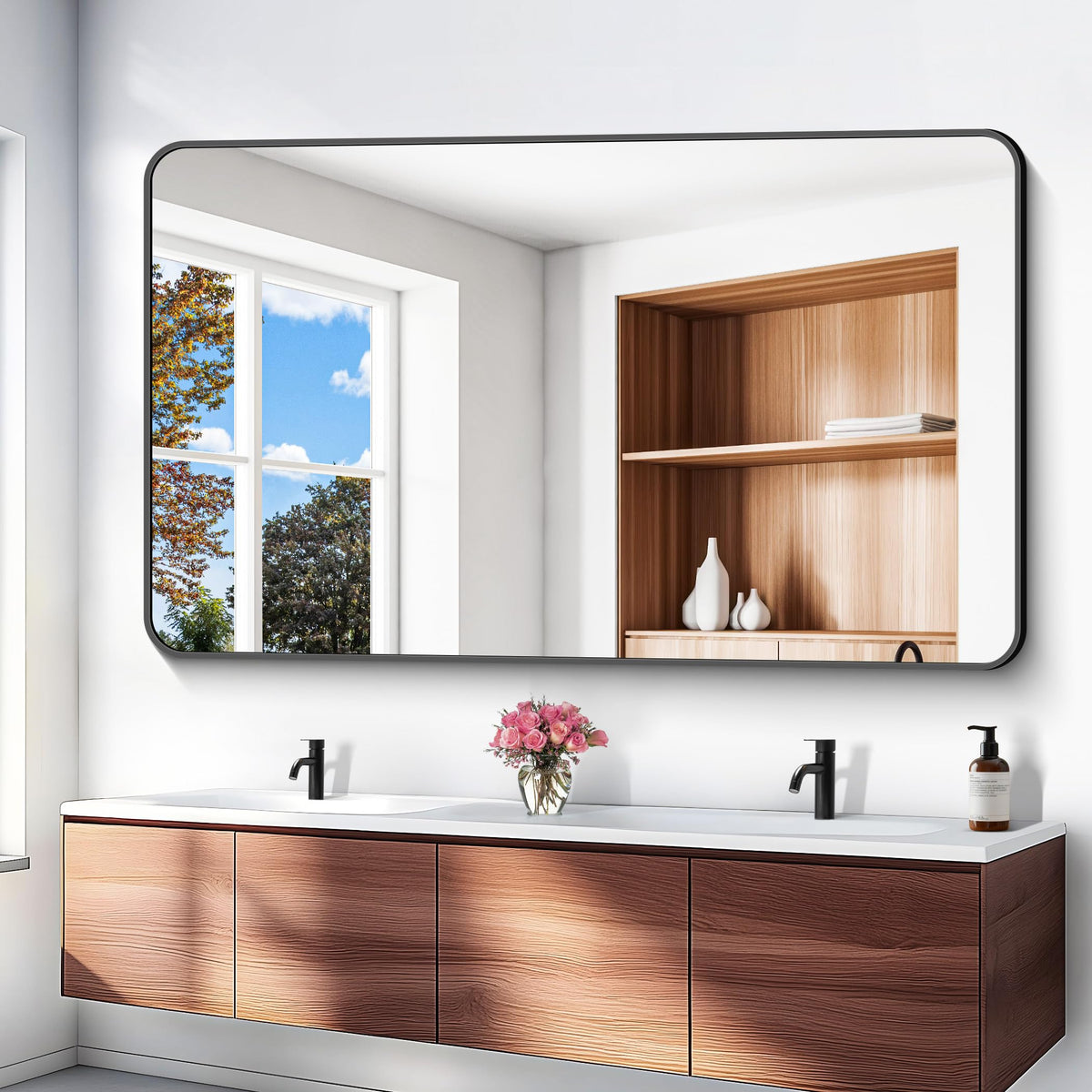 60x36 inch Large Bathroom Mirror, Black Rectangle Mirror