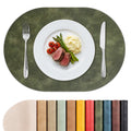 Vinyl Faux Leather Oval Placemats, Set of 4, Olive Green