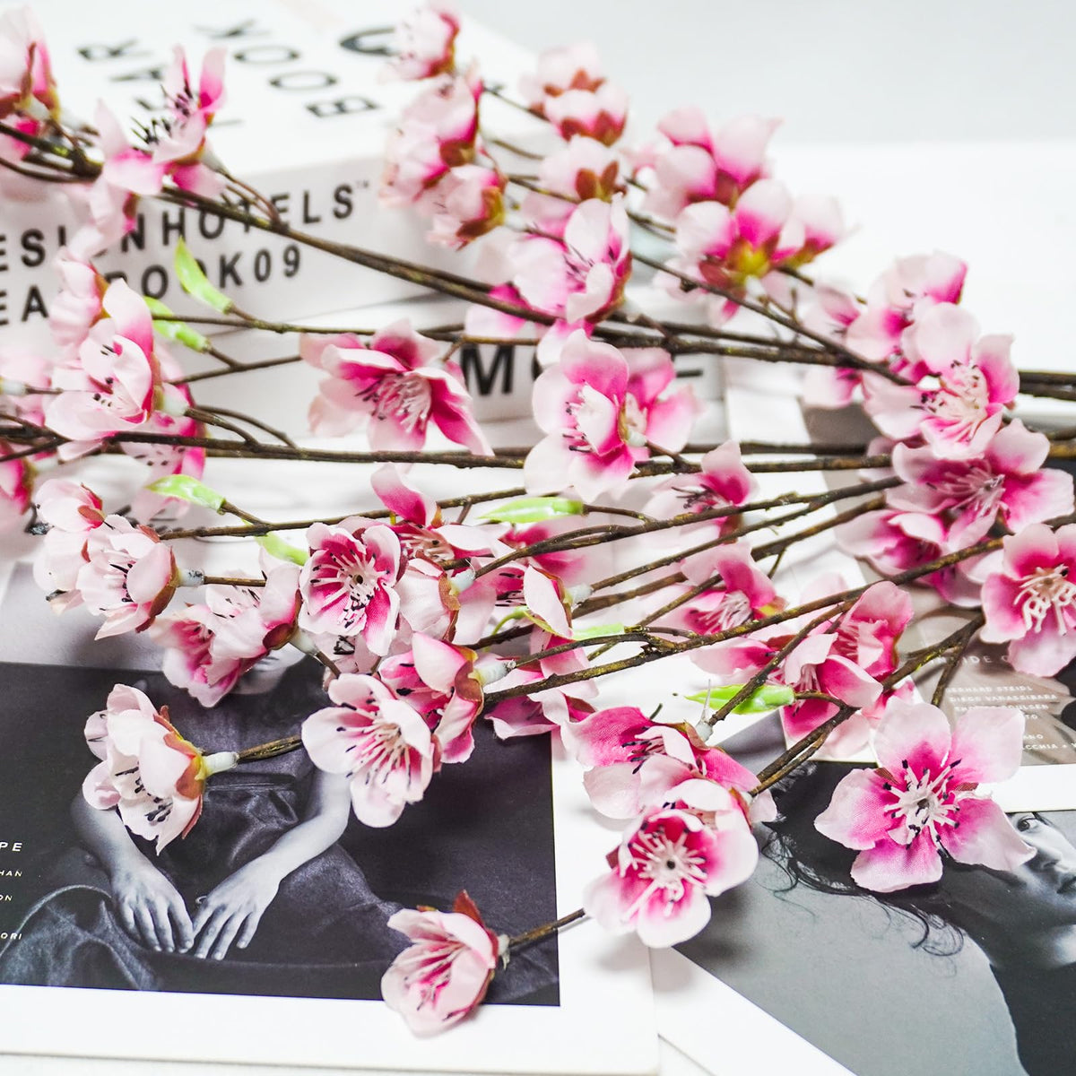 4pcs Artificial Cherry Blossom Flowers 28'' Tall Silk Cherry Blossom Branches Faux Pink Peach Stems for Wedding Home