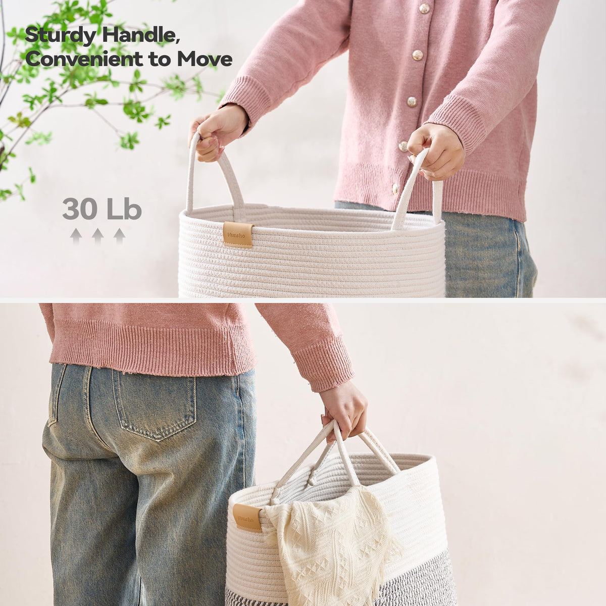 Laundry Hamper 75L,Large Laundry Basket for Clothes,Decorative Storage Basket for Blankets,Cotton Rope Woven basket