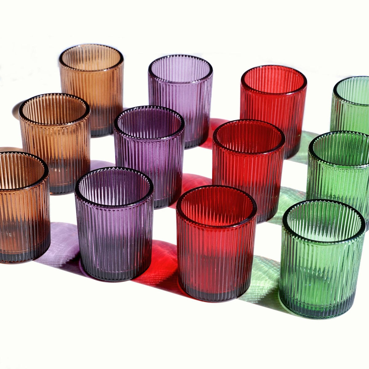 4 Colors Ribbed Glass Votive Candle Holders for Fall Decor, Set of 12