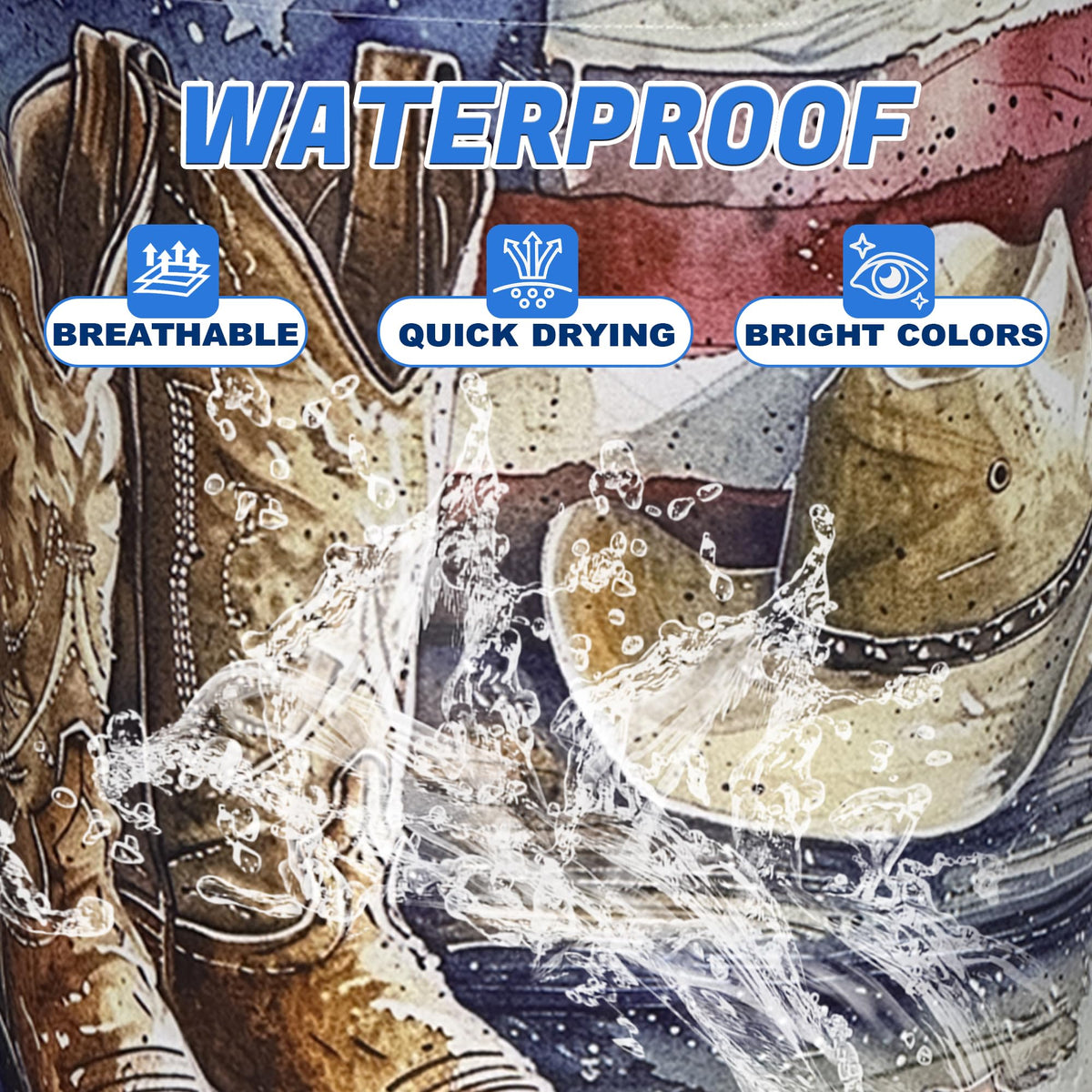 Cowboy Hat Boots American Flag Laundry Basket Oxford Cloth 18.9 x 16.5 Inch