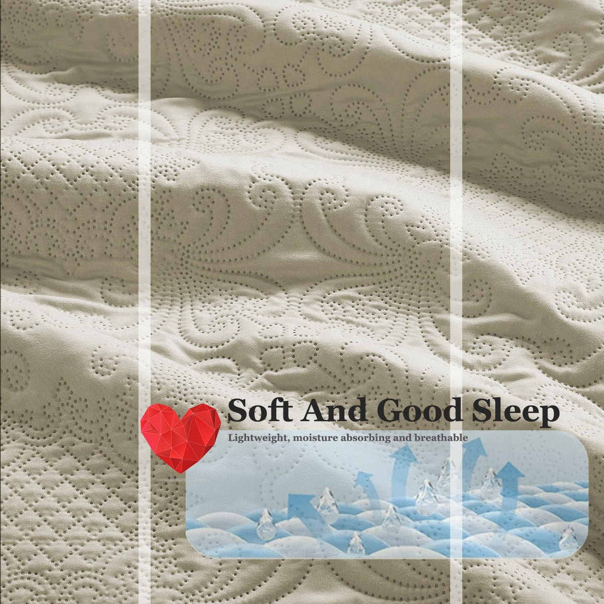 3-Piece Ultrasonic Bedspread Set Coverlet Set Cream Quilt Lightweight Quilt Set Embossed Farmhouse