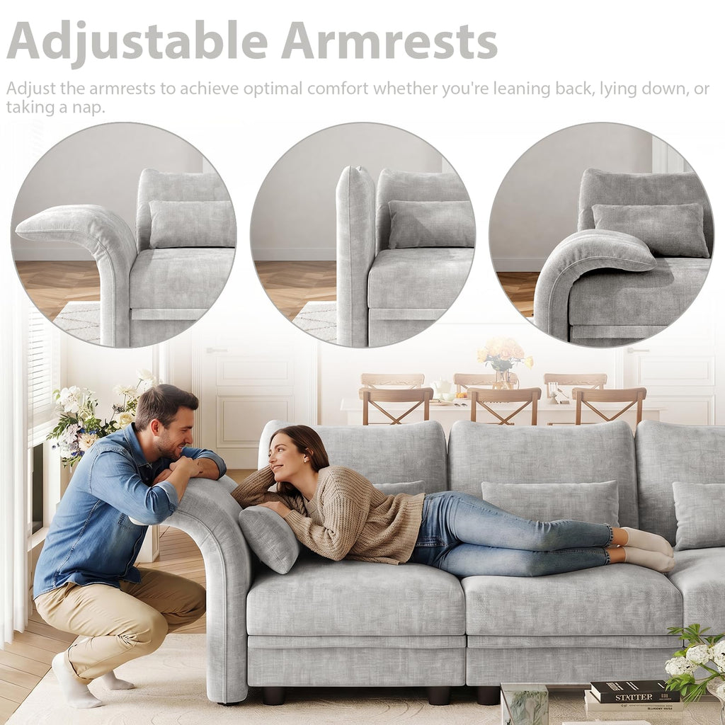 8 Seater Modular Sectional Sofa Sleeper 114 Inch Large Chenille Sectional Couches with Storage Ottoman, Adjustable