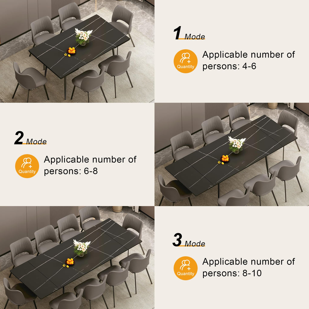 62.9"-94.4" Extendable Dining Table, Black Sintered Stone Top