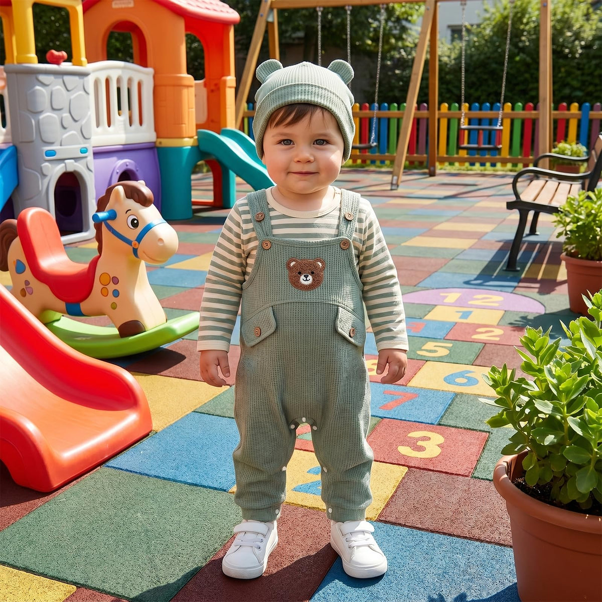 Newborn Infant Baby Boy Fall Outfits Striped Romper Overall Pants Set