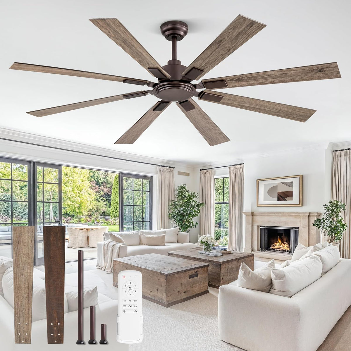 65 Inch Oil Rubbed Bronze Ceiling Fans No Light with Remote, Indoor/Outdoor Farmhouse Ceiling Fan Without Light