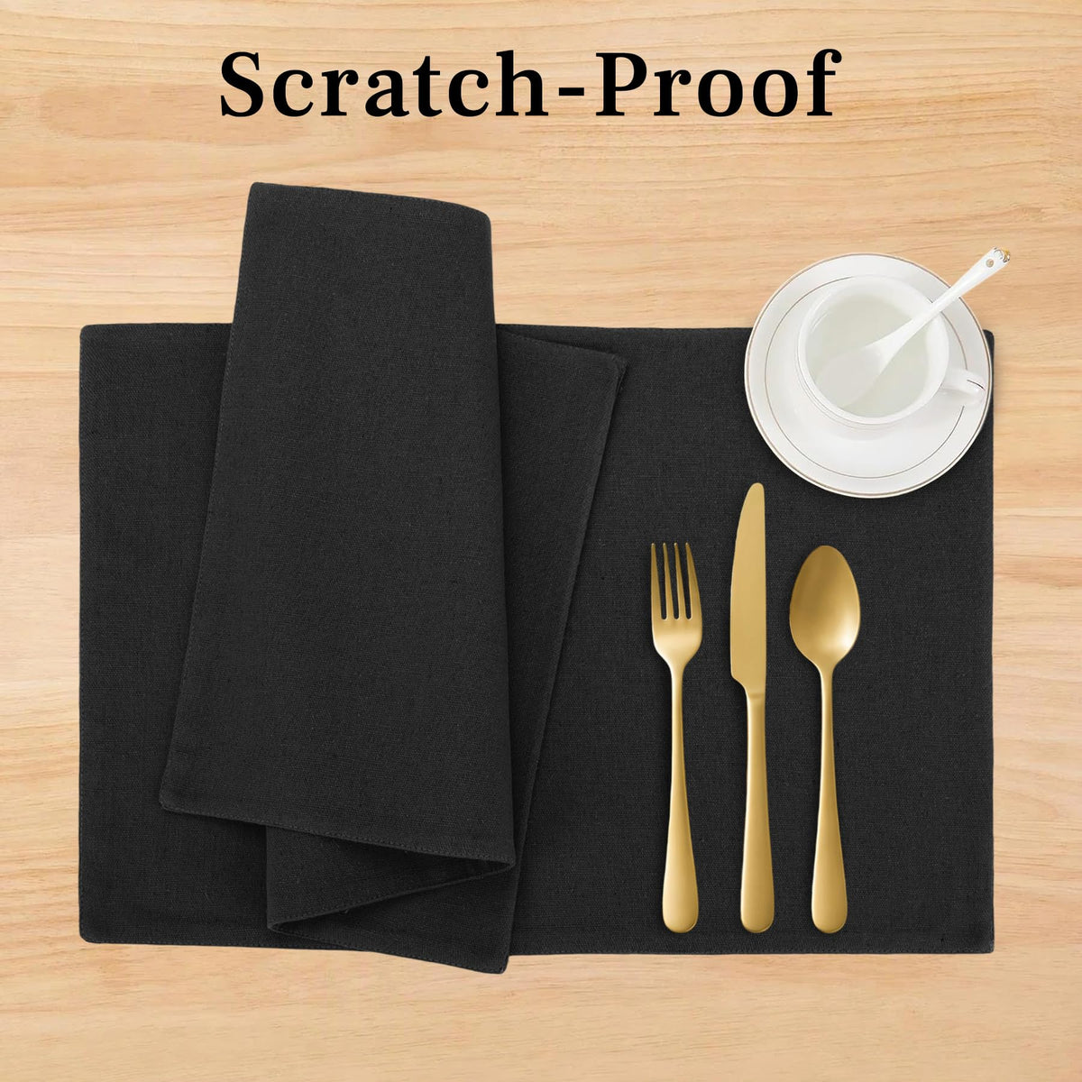 Black Cloth Placemats Set of 4, Faux Linen Cotton Table Place Mats