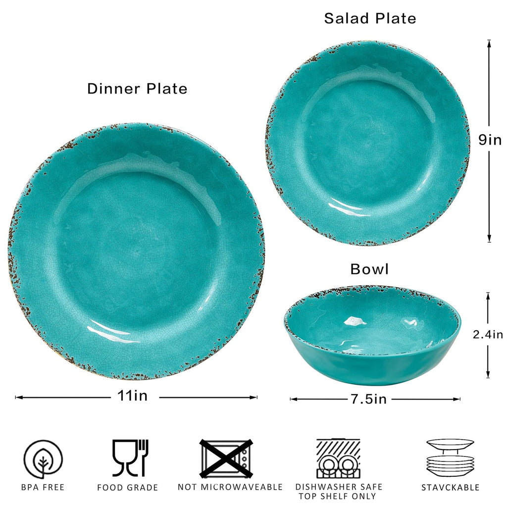 12 Piece Farmhouse Vintage Melamine Plates and Bowls Set, set of 4