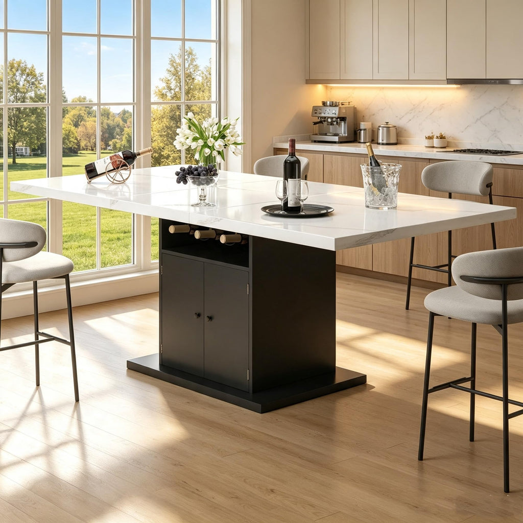 Inspired Saarinen Style Extendable Dining Table for 4-6, 47-63in Expandable Kitchen Rectangle Dining Table with Removable Leaves, Modern Faux