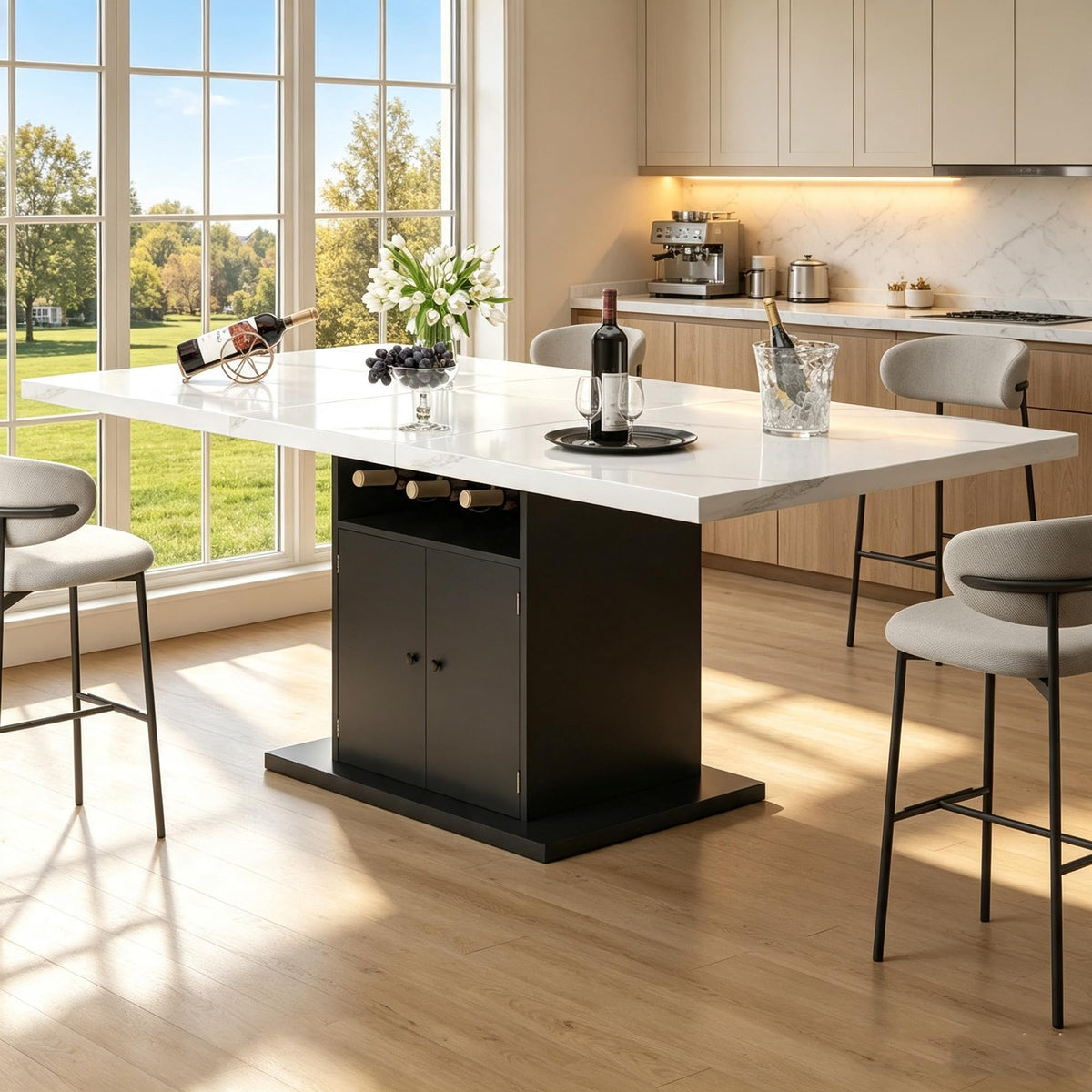 Inspired Saarinen Style Extendable Dining Table for 4-6, 47-63in Expandable Kitchen Rectangle Dining Table with Removable Leaves, Modern Faux