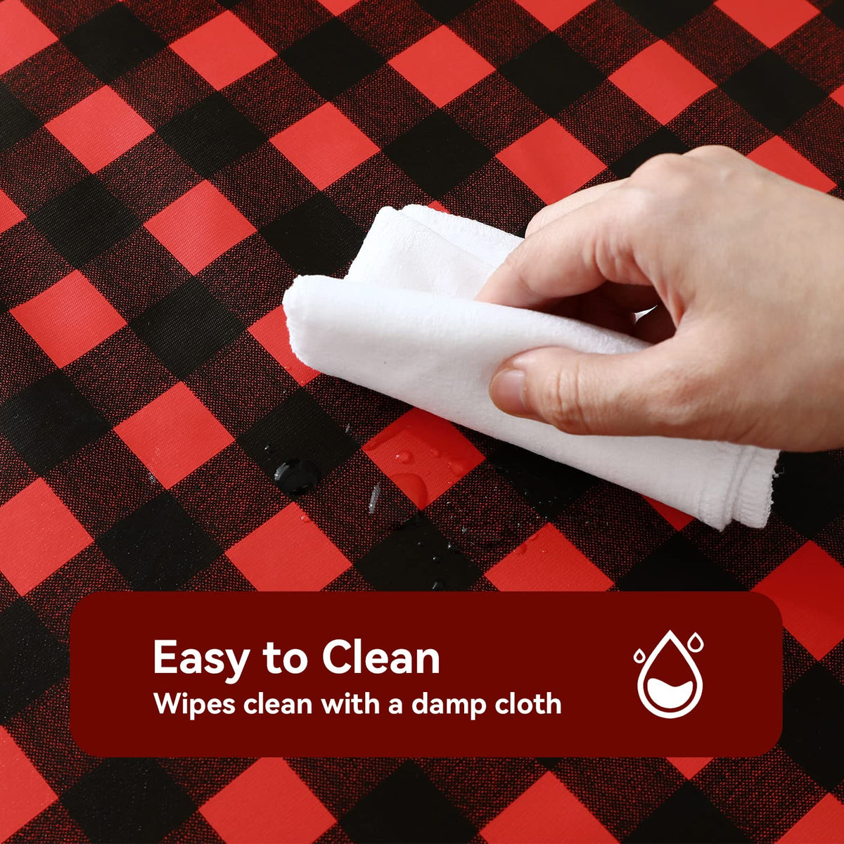 Gingham Vinyl Tablecloth, Rectangle 52 x 70, Black and Red