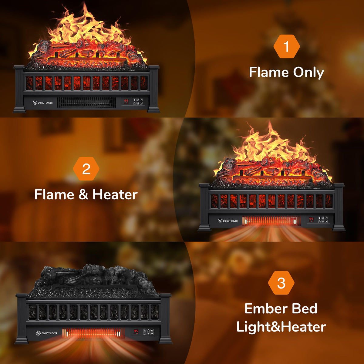 20" Electric Fireplace Logs Heater Insert with Remote Home Decor Christmas
