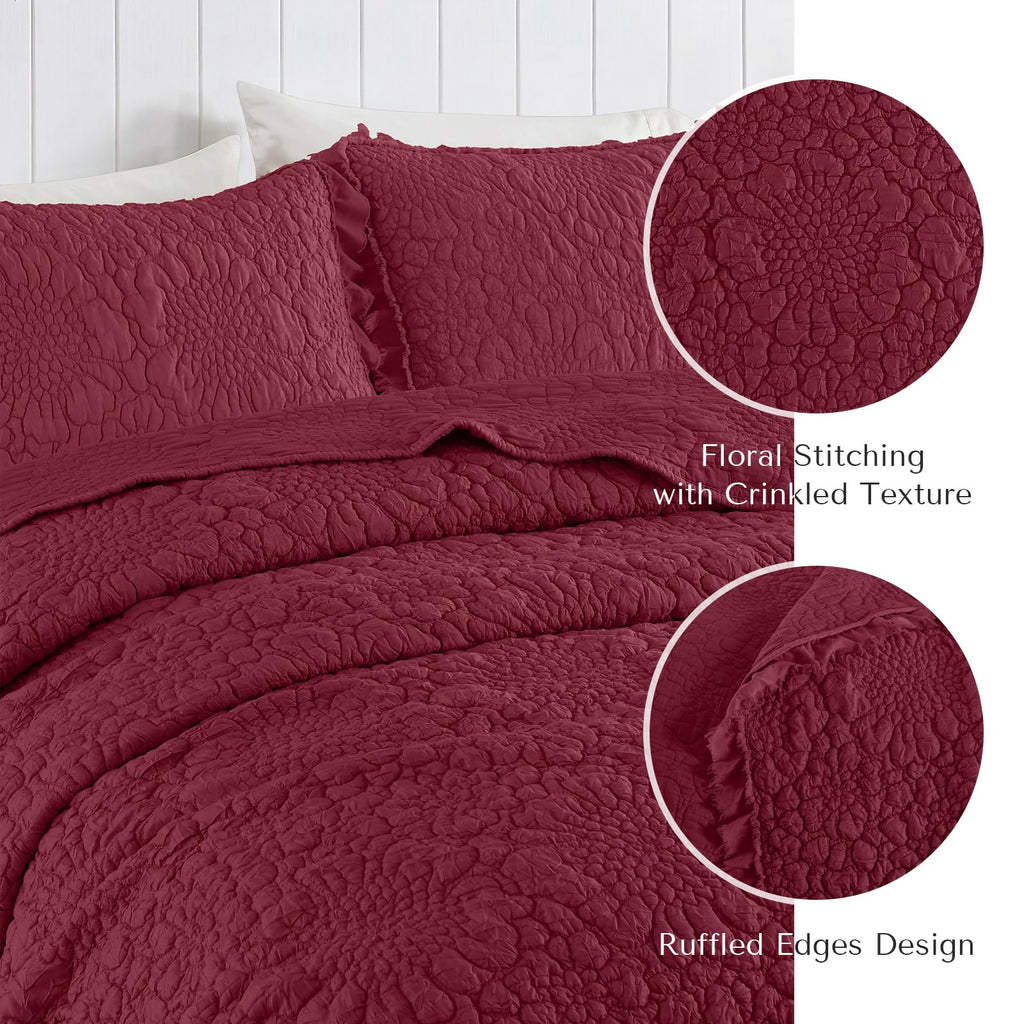 Shabby Chic Quilt Set, Burgundy, 68x86 inches