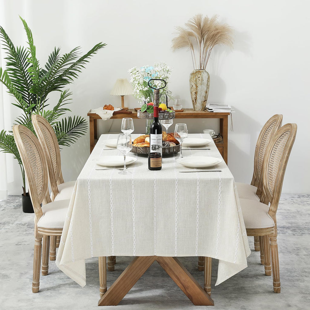60 x 120 inches Farmhouse Style Linen tablecloths, Wrinkle Resistant Washable Dining Room Table Cloths for 8 Foot