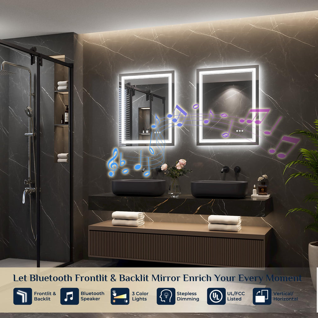 24" x 30" LED Bathroom Mirror with Lights, Frontlit & Backlit