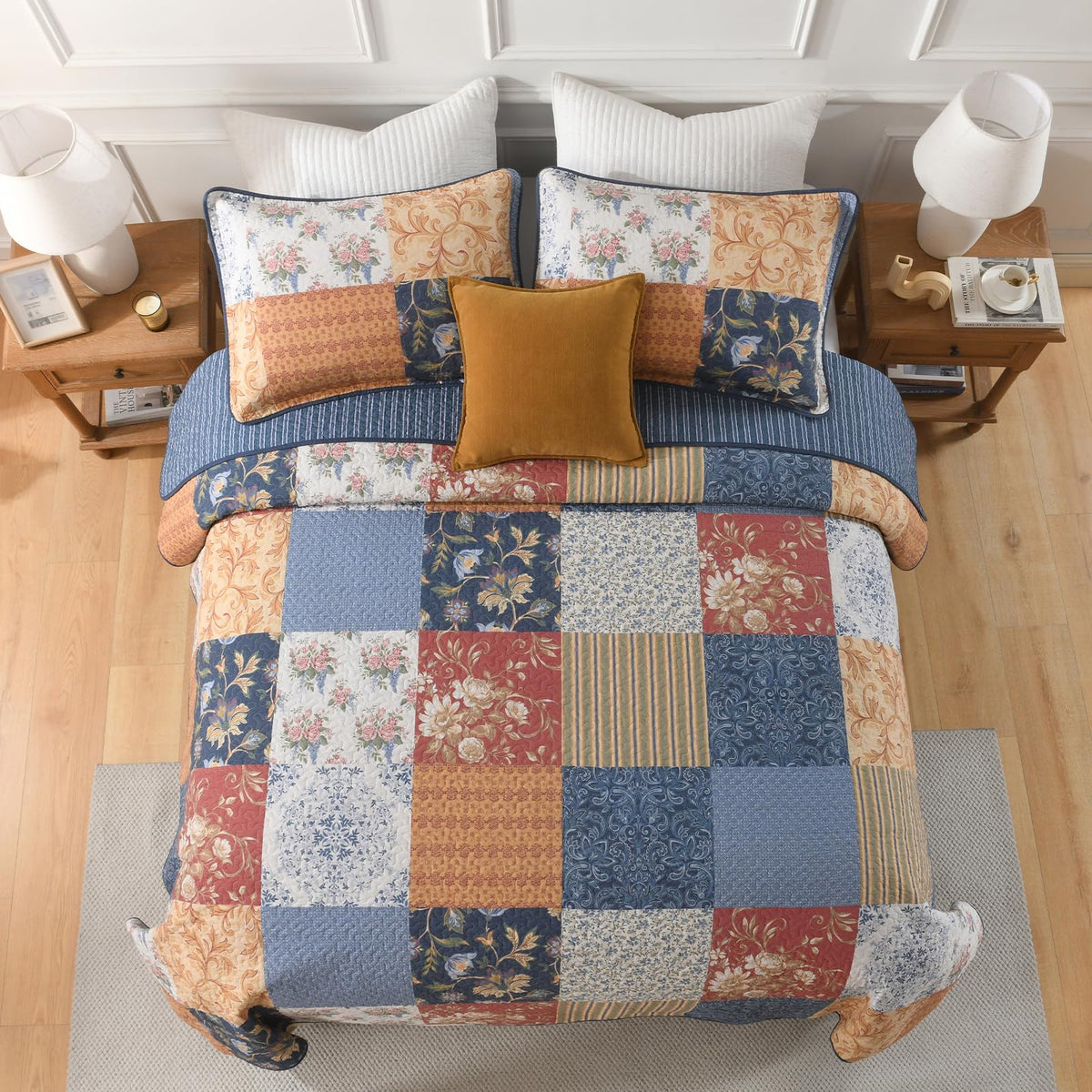 Vintage Cottage 100% Cotton Quilts, Patchwork Floral Plaid