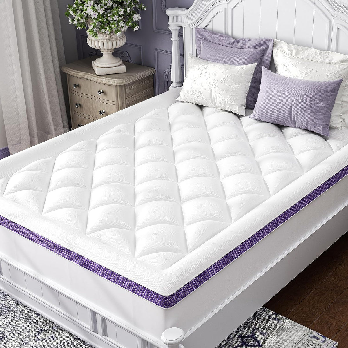 Full Mattress Topper, Viscose Derived from Bamboo, Soft Pillow Top | Cushioned Support, Breathable Mesh Sides, Memory