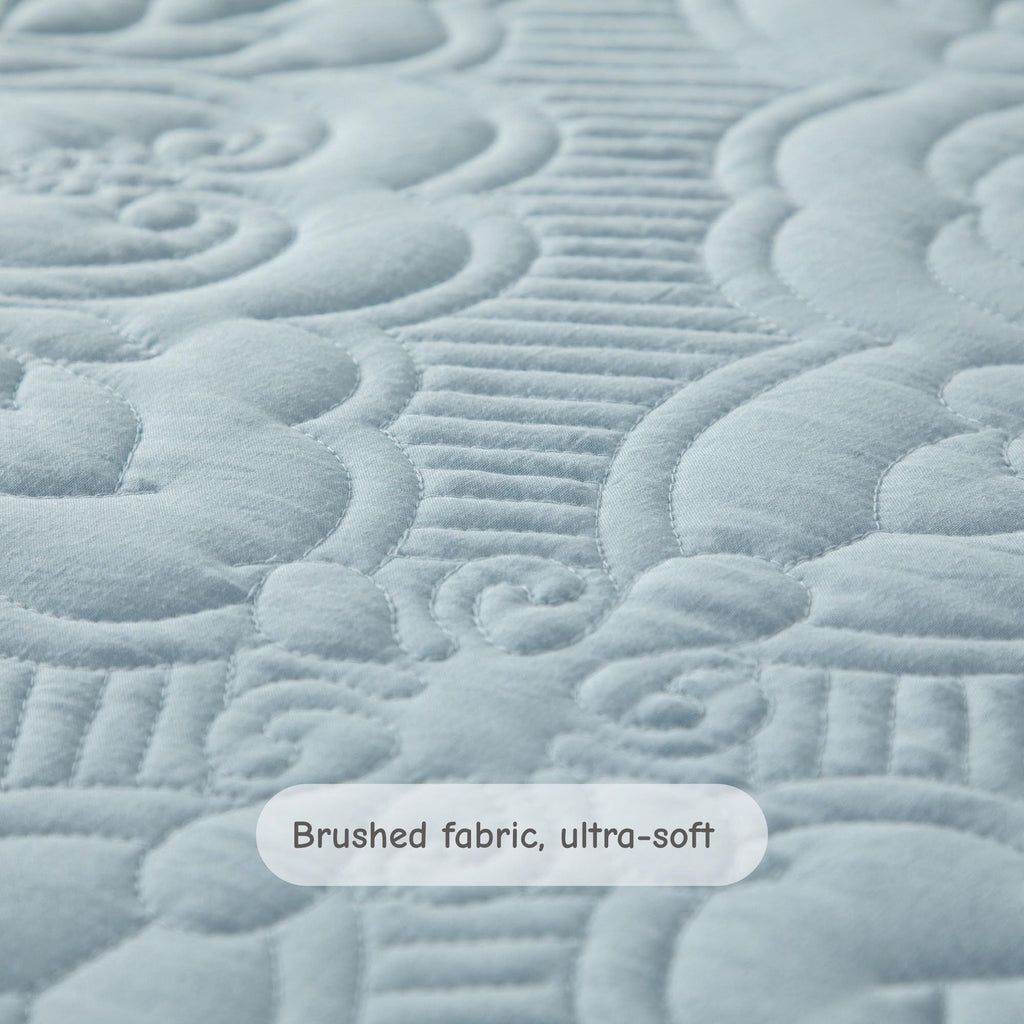 Embroidered Quilt Set - 3 Pieces, Washed Lightweight Coverlet with Scallop Edges, Reversible Bed Cover All