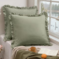Cotton Muslin Ruffle Euro Sham Covers 26"x26", Dusty Sage, No Insert