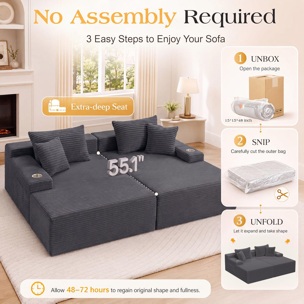 85'' Loveseat Chaise Lounge Chair, Oversized Double Boneless Couch