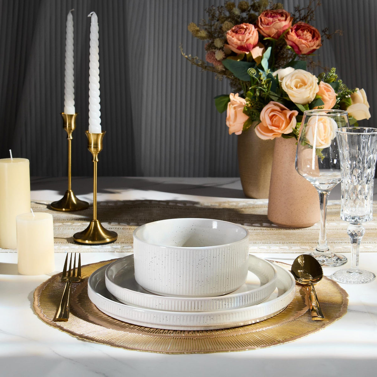 12-Piece Plates and Bowls Sets, Stoneware Dinnerware Dishes Set for 4