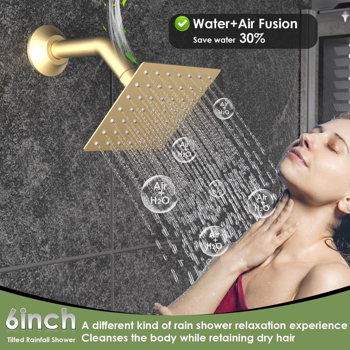 Dual Shower Head Shower System with Body Jets, 12" Ceiling Mounted Rain Shower Head & 6" Wall Mounted Head Full Body
