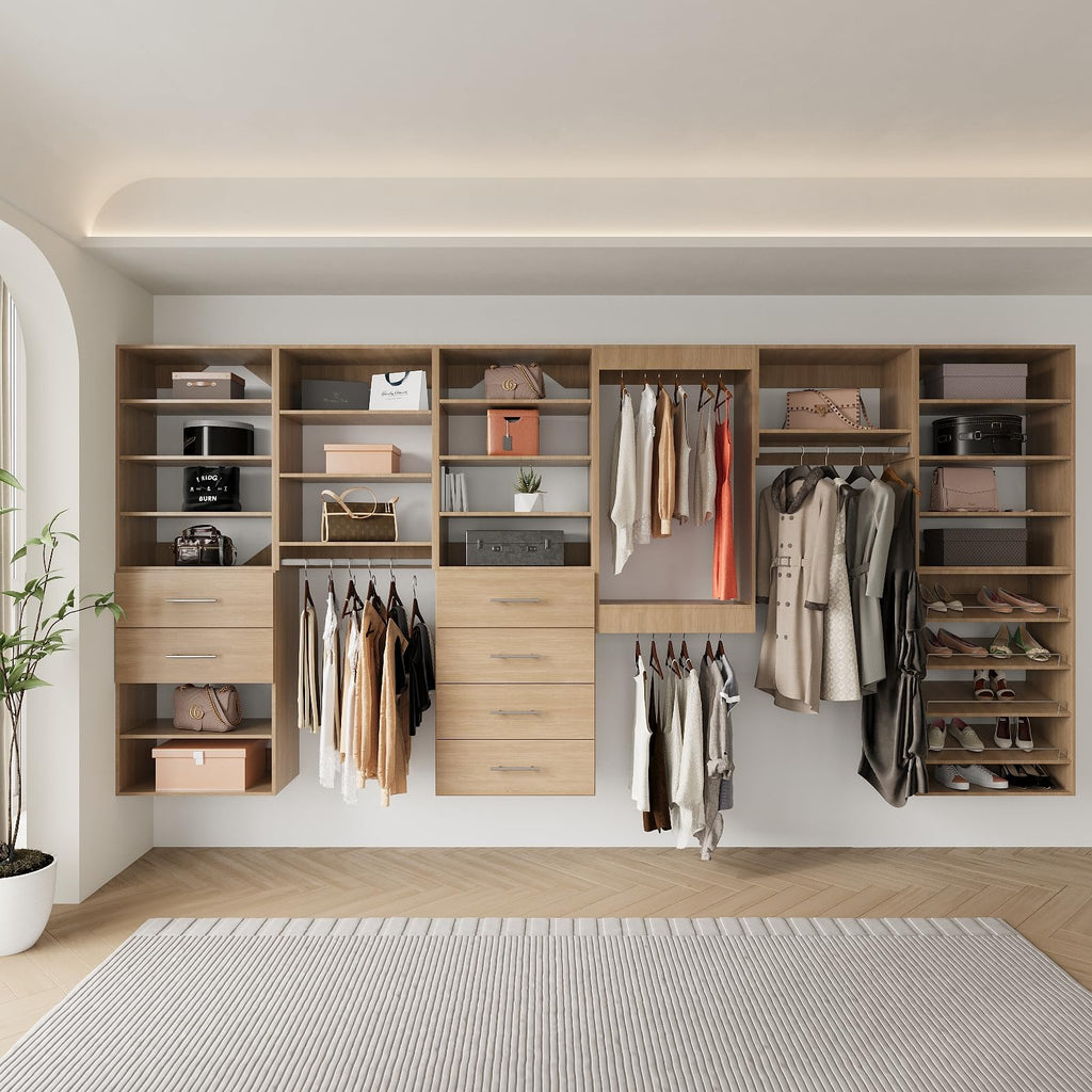 Double Hanging Closet Unit, Modular System Organizer With Storage for Walk In Closets, Clothing Rack Wardrobe for