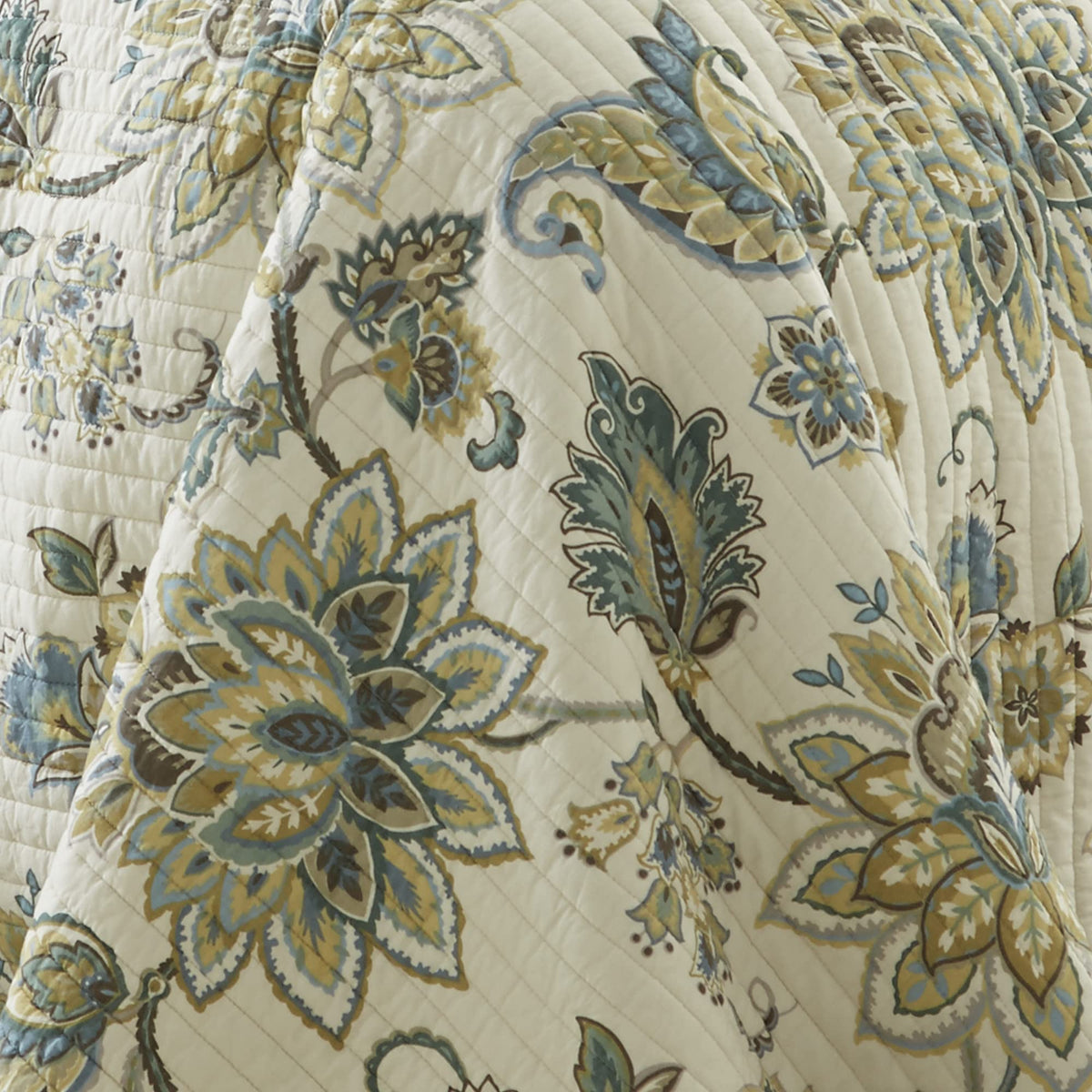 Grey Palladium Quilt Set - Quilt 106x92in. + Two Pillow Shams 36x20in. - Paisley - Green, Yellow