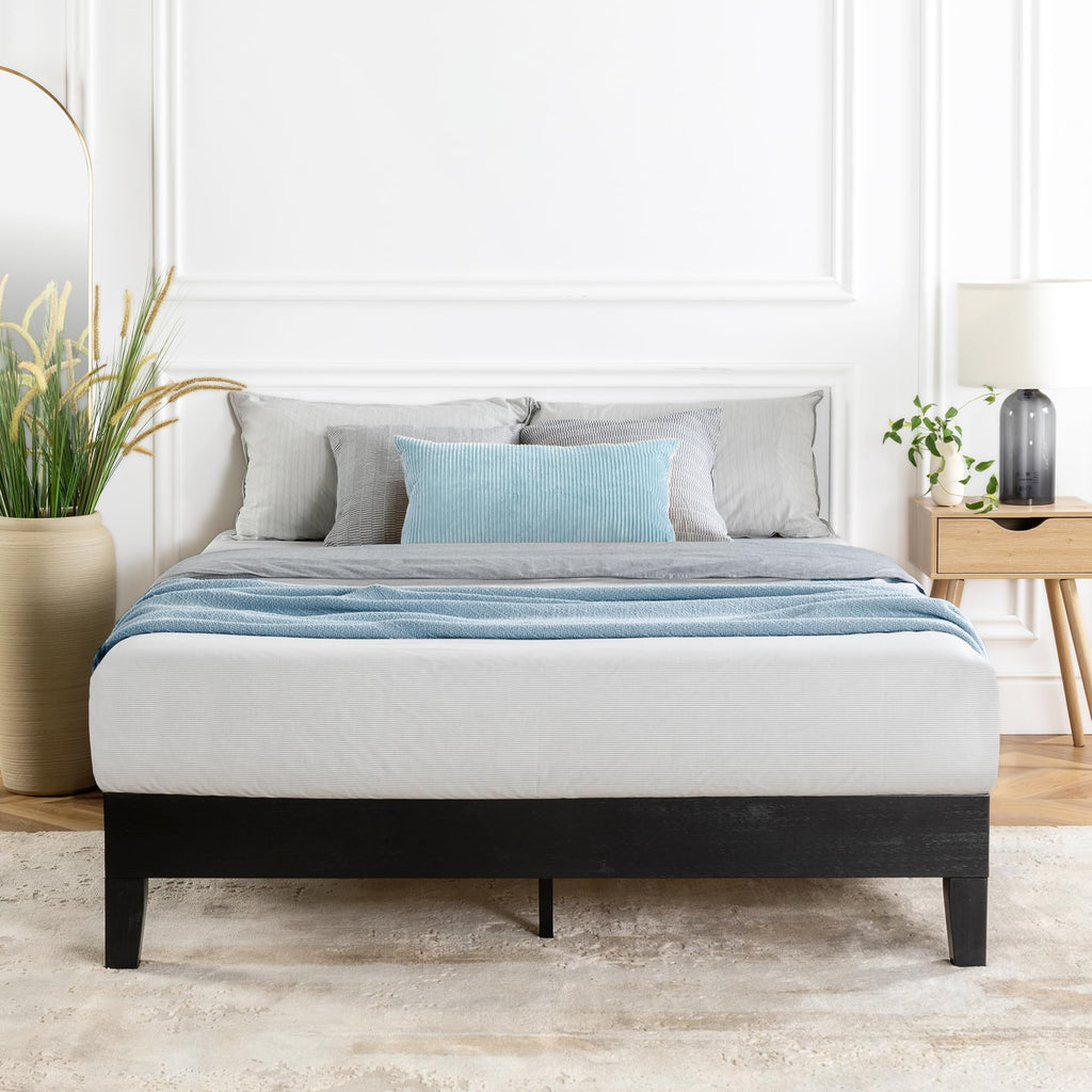 Naturalista Grand 12 Inch Solid Wood Platform Bed with Wooden Slats, Easy Assembly, Queen, Black