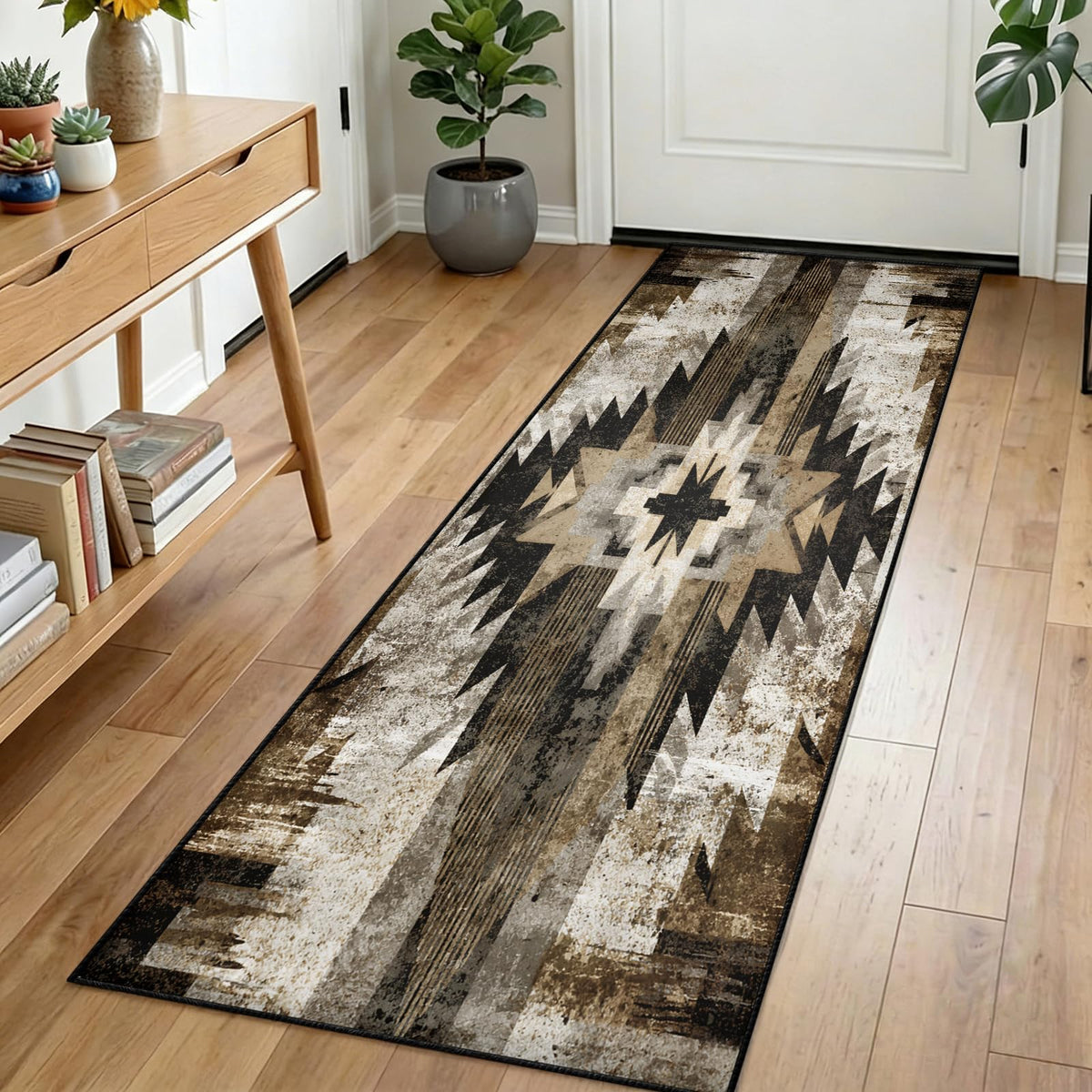 Rustic Southwest Rugs 2x7ft Bohemian Native American Runner Rug, Brown Geometric Aztec Runner Rug s, Western Country