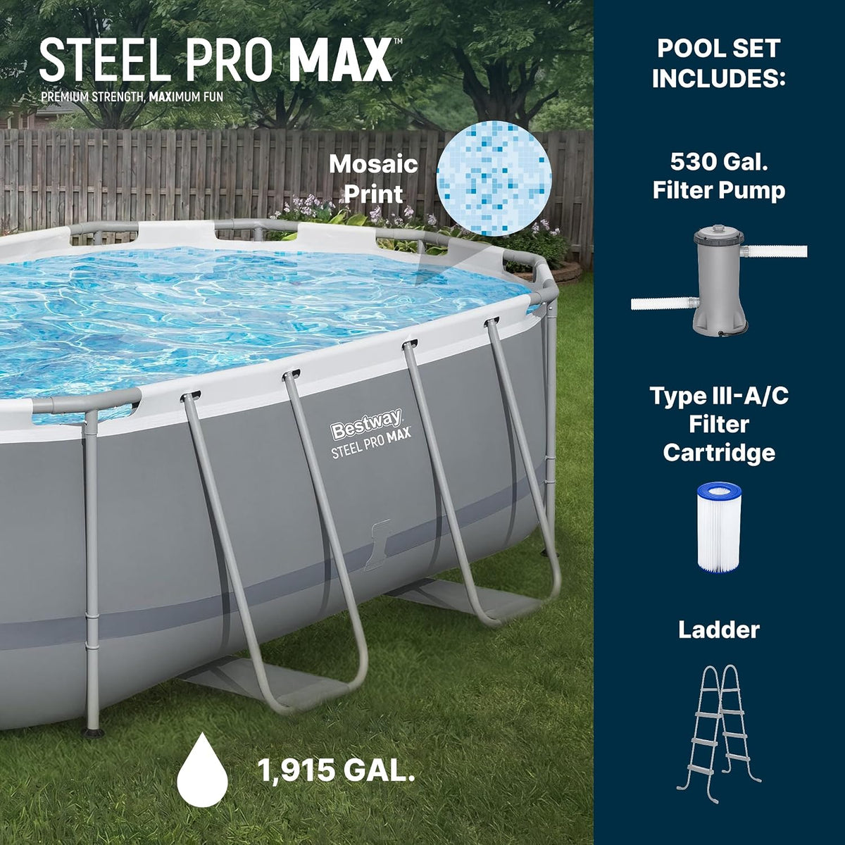 Steel Pro MAX 14' x 8'2" x 39.5" Oval Above Ground Pool Set, Pump