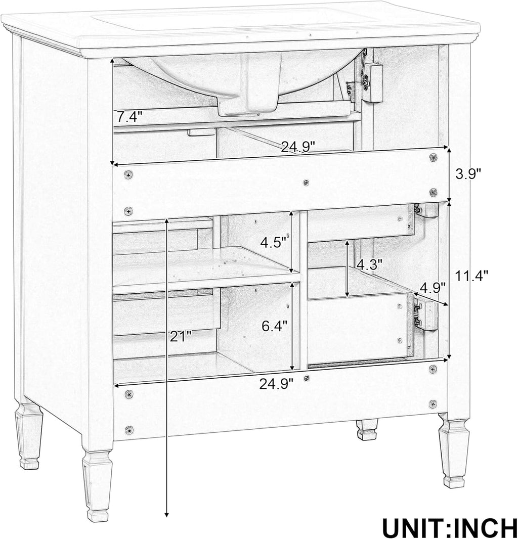 30" Bathroom Vanity with Sink, Free Standing Vanity Set with Tip-Out Drawer, 2 Drawers