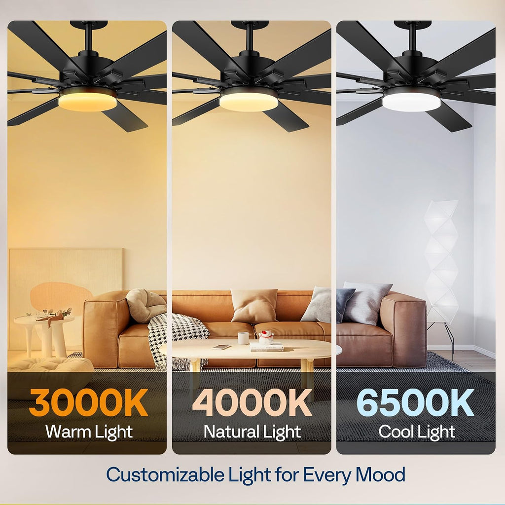 72" Indoor/Outdoor Flush Mount Ceiling Fan with Light & Remote