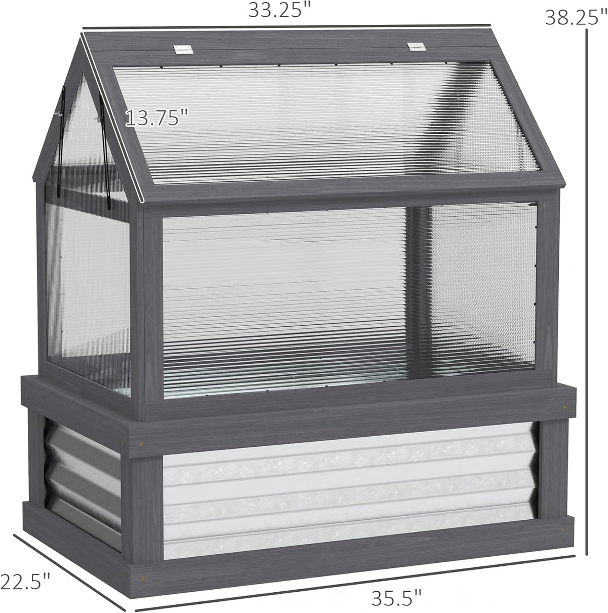 Raised Garden Bed with Greenhouse, Wooden Cold Frame Planter Kit, 35.5"x22.5"x38.25", Gray - Outdoor Plant Protector