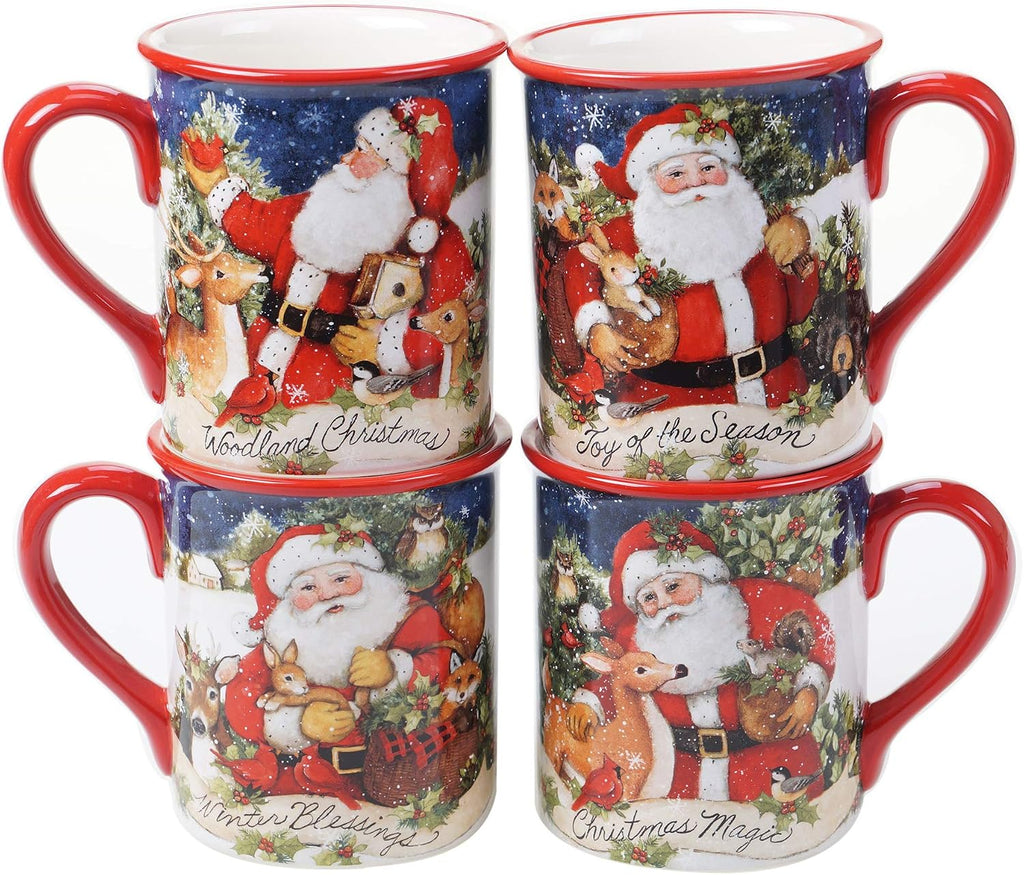 Magic of Christmas 16pc Ceramic Dinnerware Set - Santa and Woodland Animals Holiday Plates, Bowls & Mugs, Dishwasher