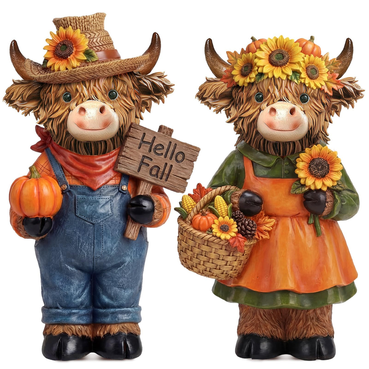 2 Pcs Fall Highland Cow Figurines Gifts, Resin Table Decor