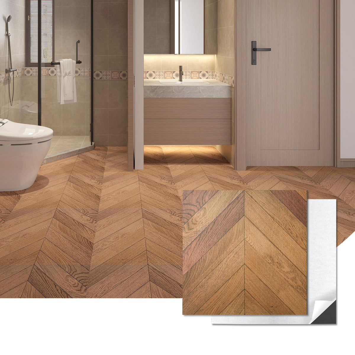 30-Pack Herringbone Peel and Stick Floor Tiles (30 Sq.Ft), Brown