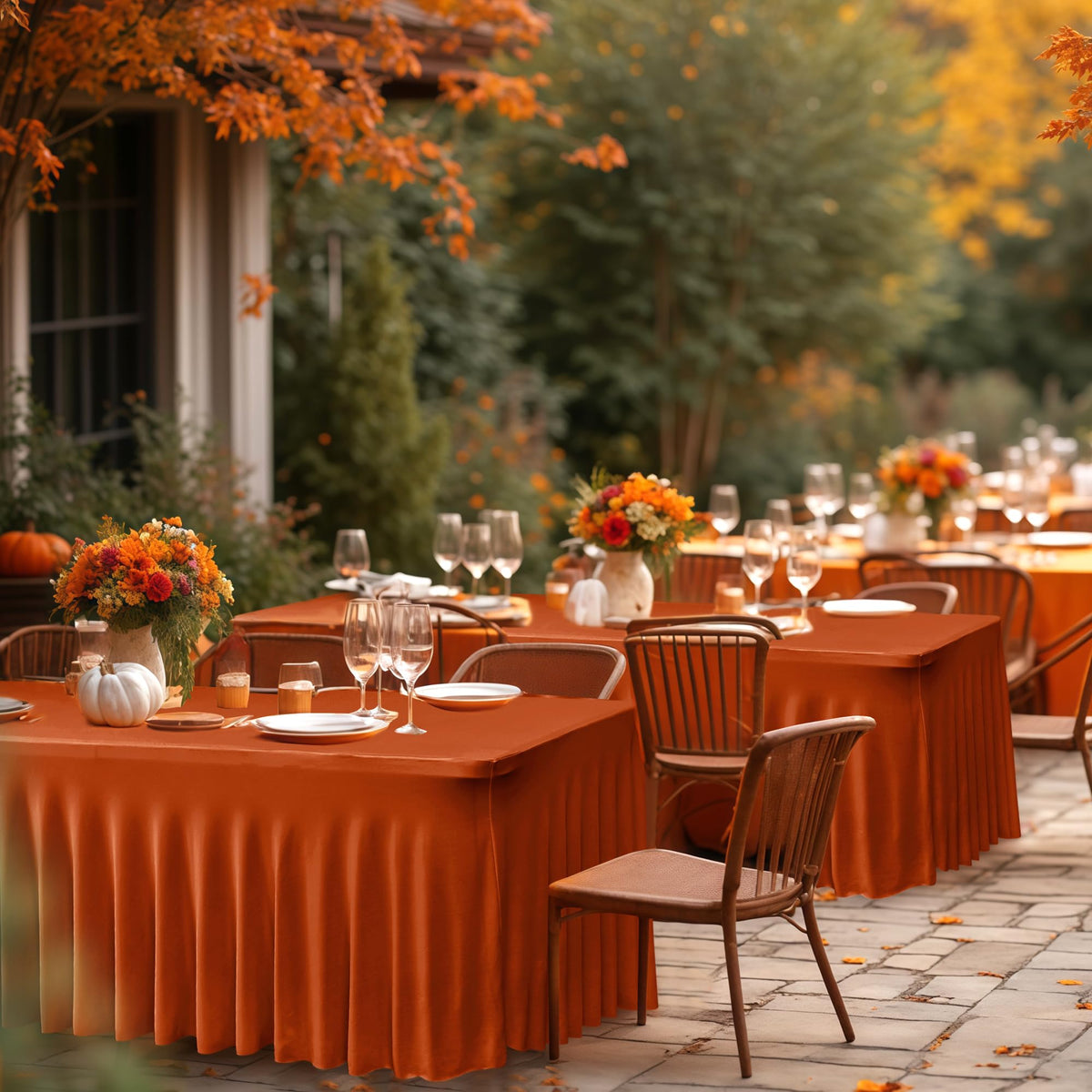 4 Pack Rust Spandex Table Skirts 6ft Fall Tablecloths Ruffle