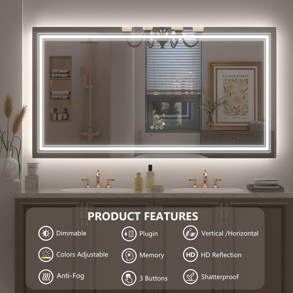 55x30 LED Bathroom Mirror for Wall