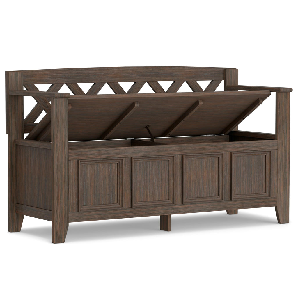 Amherst 48" Wide Solid Wood Storage Bench in Farmhouse Brown