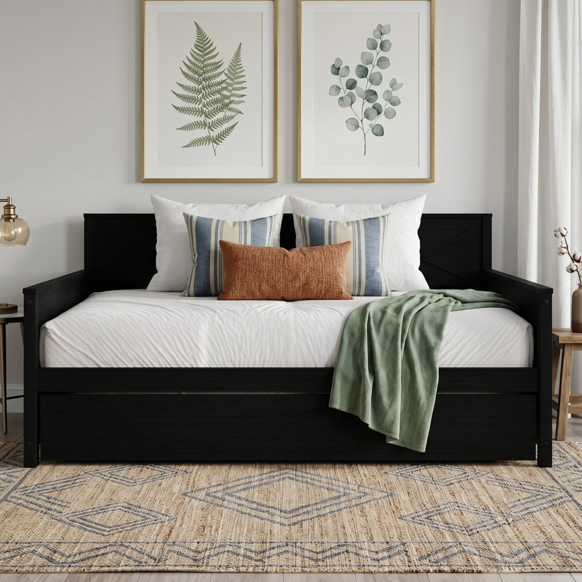 Minot Twin Wood Daybed with Trundle, Black