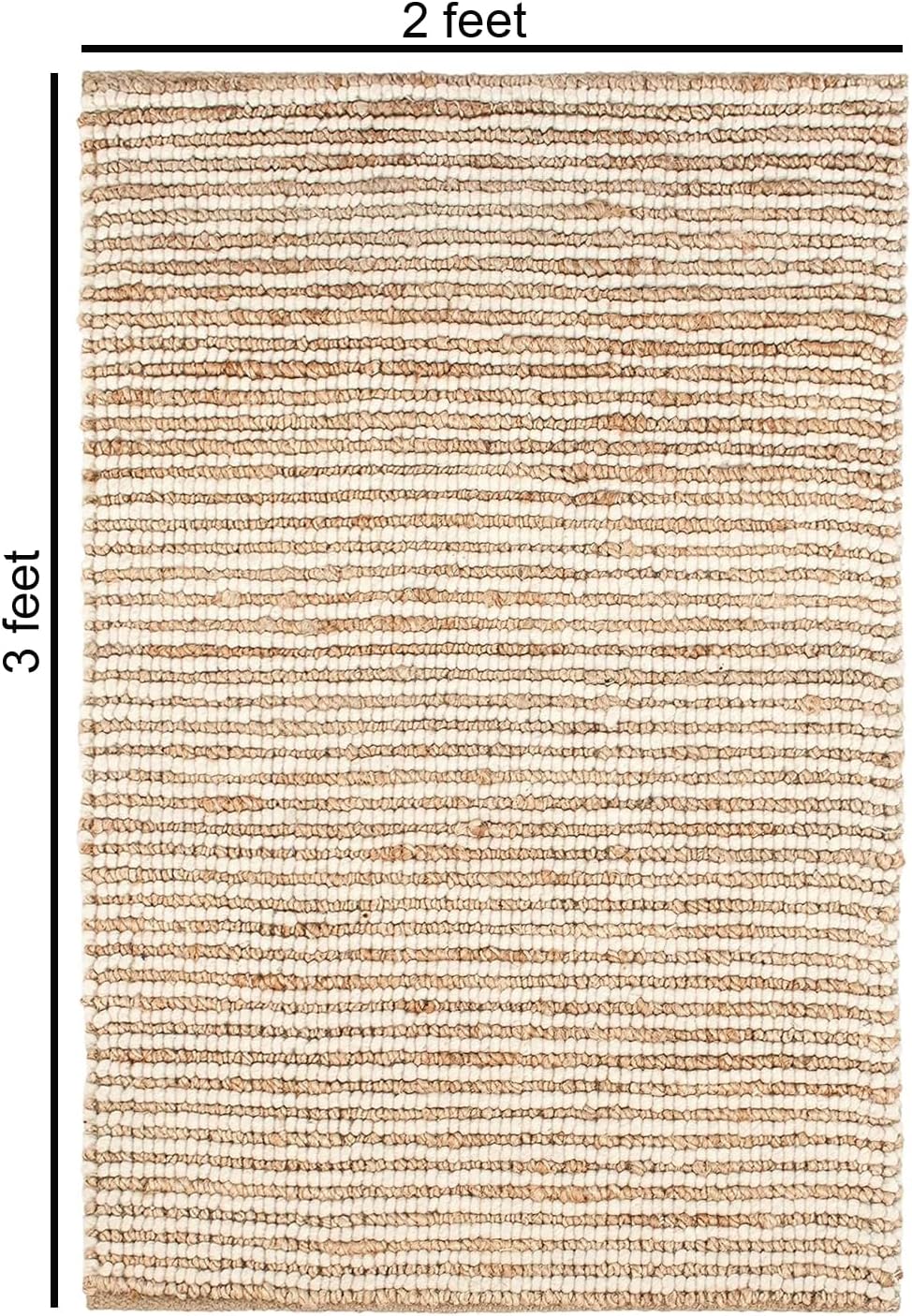 Area Rug - Premium Wool and Jute Blend Handwoven Rugs - Natural Fiber Chunky Stripe Design for Kitchen