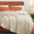100% Cotton Waffle Blanket Lightweight Breathable, Linen/Stone