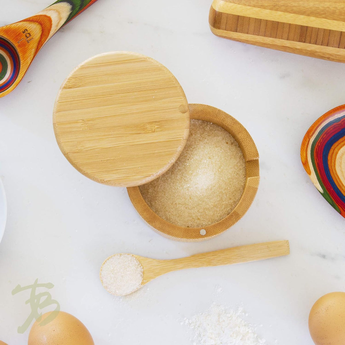 Little Dipper Salt Cellar Bamboo Storage Box with Magnetic Swivel Lid, 6 Ounce Capacity, Includes Salt Spoon
