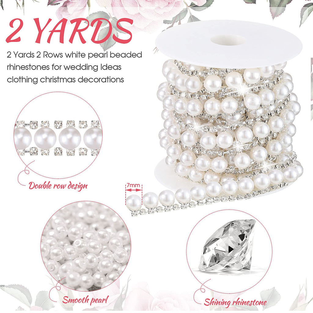 Rhinestone Trim Pearls and Diamonds Crystal Chain Rhinestones Pearl Chain for Craft Rhinestone and Pearl Trim - 2 Yards