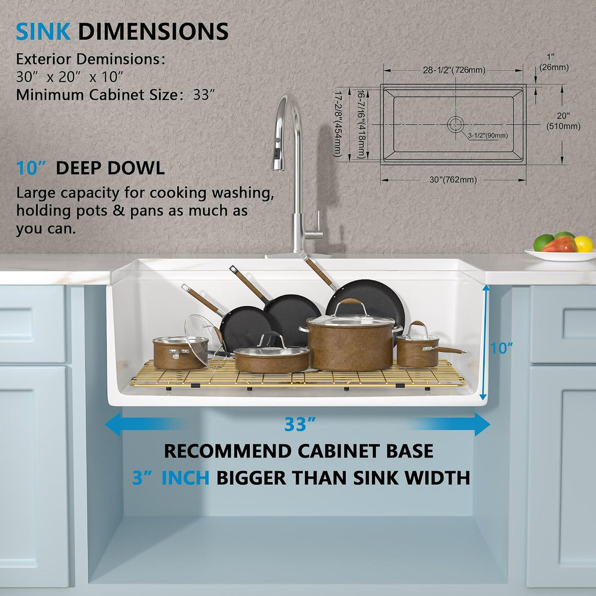 30 White Farm Sink Workstation - 30 Inch Farmhouse Kitchen Sink Workstation with Slide Ledge Apron Front Reversible
