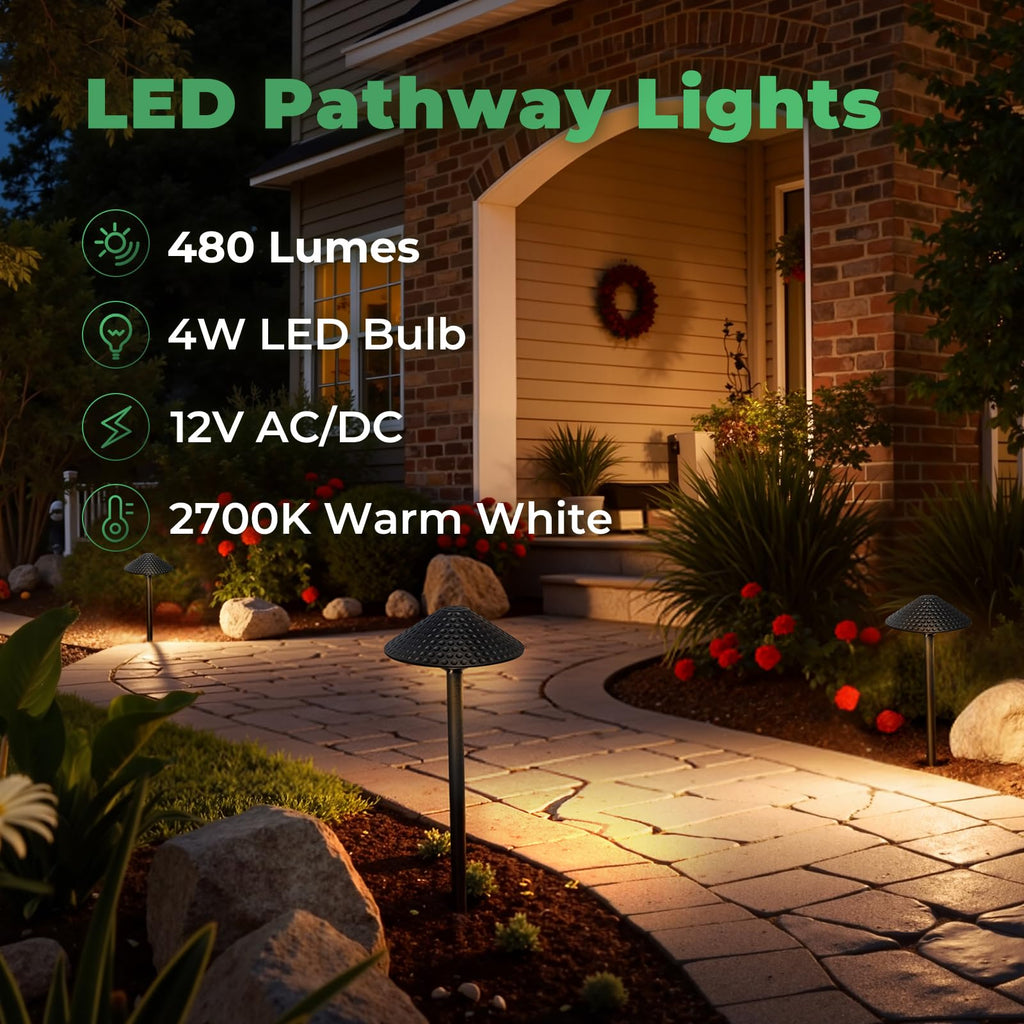 Low Voltage Landscape Lighting, 12V Hammered Path Lights 4 Pack