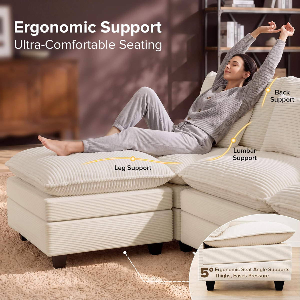 140" Modular Sectional Sofa, Deep Seat Cloud Couch Sectional