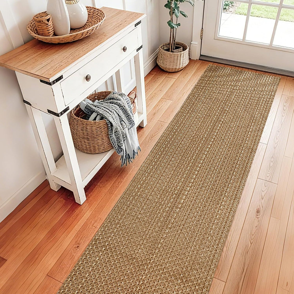 Hallway Washable Runner Rug, Boho Braided Kitchen Rugs,Neutral Entryway Rug,Faux Jute Rug,Non Slip Indoor